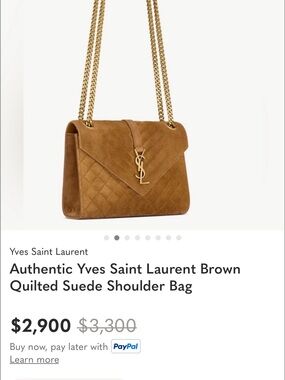 Yves Saint Laurent Tan Quilted Suede Shoulder Bag with Gold Hardware